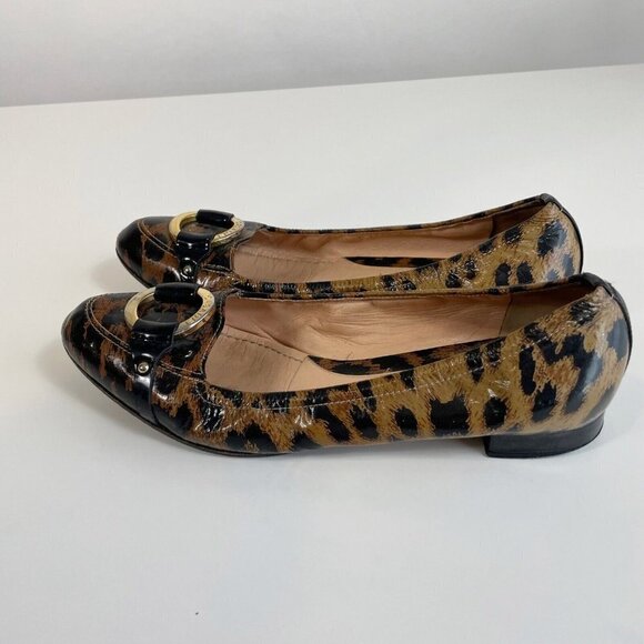 Casadei Womens Leopard Shoes Patent Leather Gold Tone Ring Brown 8 Animal Print - Picture 5 of 13